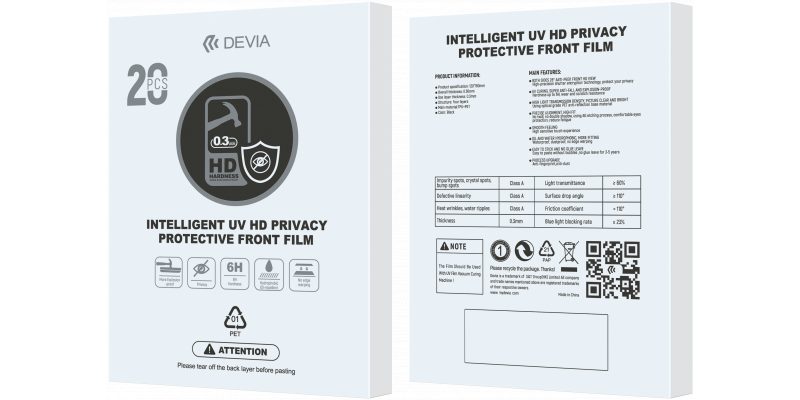 Film avant de protection de confidentialité intelligent UV HD PRIVACY (0,3 mm) (20 pièces)
