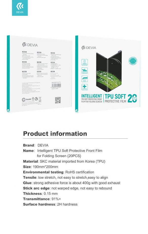 Film de protection avant souple en TPU intelligent pour écran pliable (20 pièces)